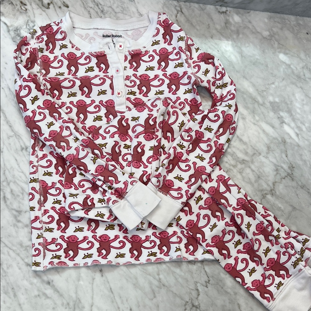 Roller Rabbit Pink Monkey Print Kids Pajama Set